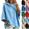 thumbnail image 1 of Women's Fashion Batwing Sleeve Sports Hoodies | Baggy Versatile Crew Neck Pullover Hooded Tops Fall Casual Loose Trendy Beach Vacation Travel，Sky Blue，S, 1 of 7