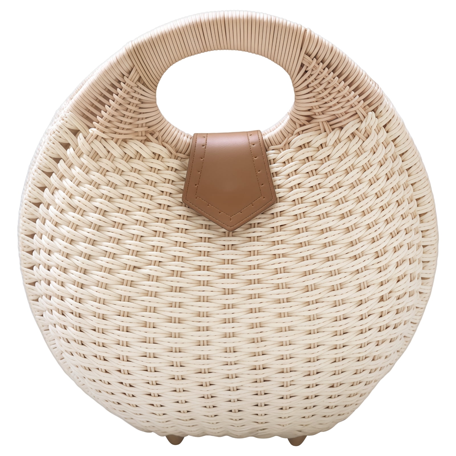 Women's Fashion Beach Handbag, Handwoven Straw Tote Bag with Clasp, Small and Stylish, Suitable for Beach, Parties, Shopping, White
