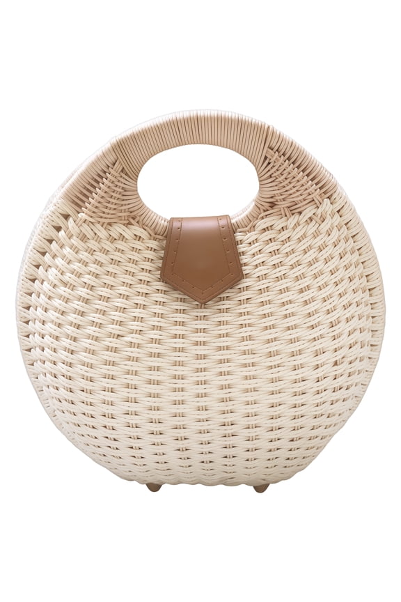 Women's Fashion Beach Handbag, Handwoven Straw Tote Bag with Clasp, Small and Stylish, Suitable for Beach, Parties, Shopping, White