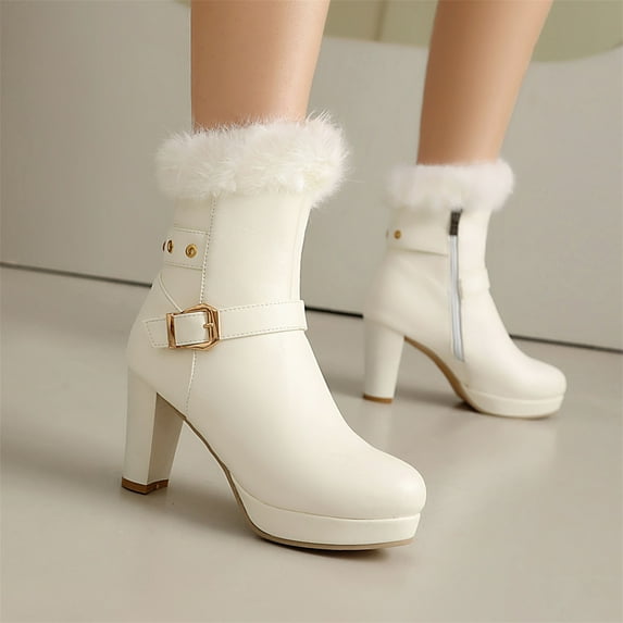 Women's Fashion Belt Buckle Round Toe Side Zipper Ankle Boots