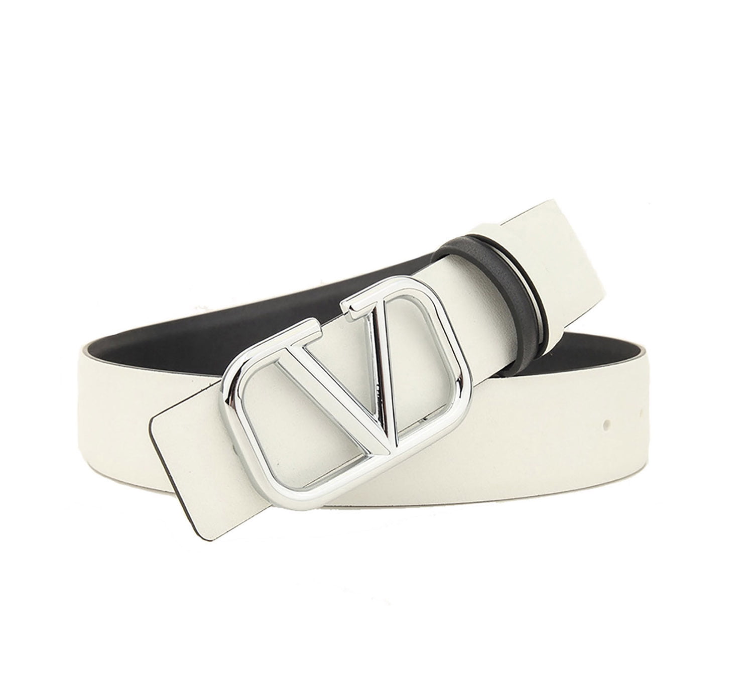 Women s Fashion Belt Silver V Letter 1.57in Wideth Leather Belt White 110 Walmart