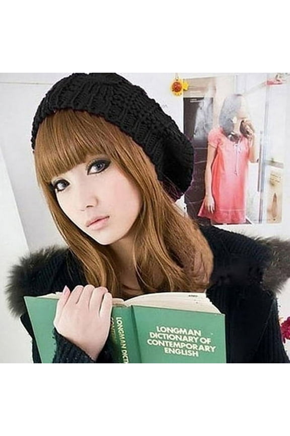Women's Fashion Beret Braided Baggy Wool Knitted Warm Winter Beanie Hat Ski Cap