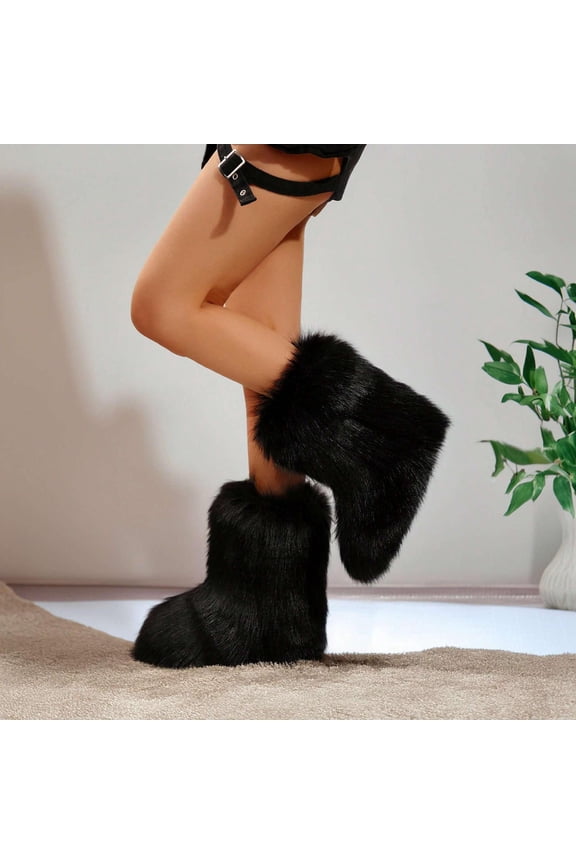Women’s Fashion Boots - Cozy Snow Boots with Plush Furry Lining, Thick and Warm Mid-Calf Fashion Boots for Winter 2026