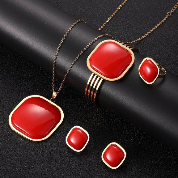 Women's Fashion Bracelet Earring Ring Necklace Suit