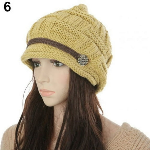 Women's Fashion Braided Autumn Winter Warm Baggy Beanie Knit Crochet Ski Hat Cap-Khaki