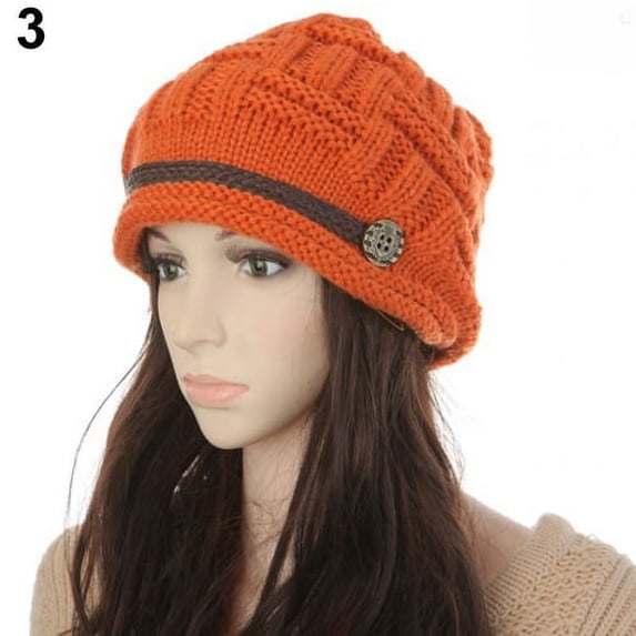 Women's Fashion Braided Autumn Winter Warm Baggy Beanie Knit Crochet Ski Hat Cap-Orange