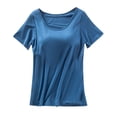 thumbnail image 1 of Women's Fashion Bralette Top Short Sleeve Solid Color Crewneck Blouse with Built-in Support Casual Comfortable and Stylish, 1 of 5