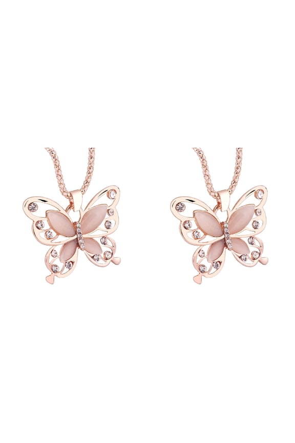 Butterfly Pendant Necklace for Women - Alloy Birthstone Jewelry with Rose Gold Chain - Elegant Mother's Day & Birthday Gift for Her (Hollow Design)