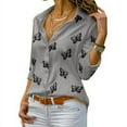thumbnail image 1 of Women's Fashion Butterfly Print Loose Blouses Lapel Long Sleeve Shirts Tops, 1 of 1