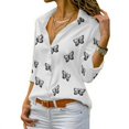 thumbnail image 1 of Women's Fashion Butterfly Print Loose Blouses Lapel Long Sleeve Shirts Tops, 1 of 1