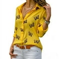 thumbnail image 1 of Women's Fashion Butterfly Print Loose Blouses Lapel Long Sleeve Shirts Tops, 1 of 1