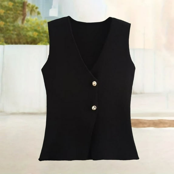 Women's Fashion Button Up Knitted Vest Top Jacket Women plus Size Deep Apparel plus Fashion Vest plus Size Long Sleeveless Cardigan High Cut Vest Flannel Vest Women Sleeves Vest down Coat Women Soft