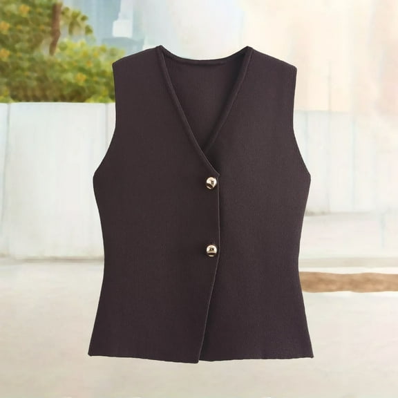 Women's Fashion Button Up Knitted Vest Top plus Size Leather Duster Vest for Women Zip up plus Size Vest Maternity Vest Outerwear Vest Eiderdown Coat Womens Sleeveless Cardigan Vest And Vest Chambray