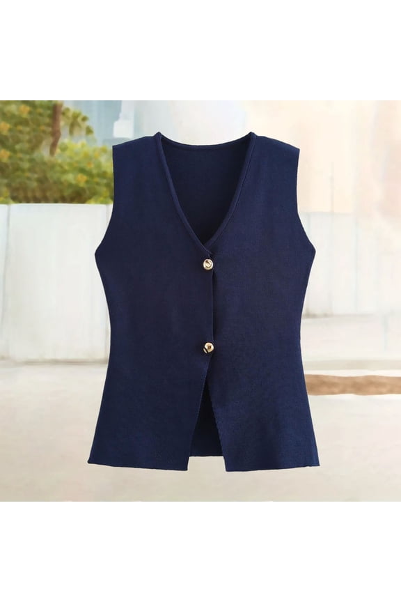 Women's Fashion Button Up Knitted Vest Top plus Size Leather Duster Vest for Women Zip up plus Size Vest Maternity Vest Outerwear Vest Eiderdown Coat Womens Sleeveless Cardigan Vest And Vest Chambray