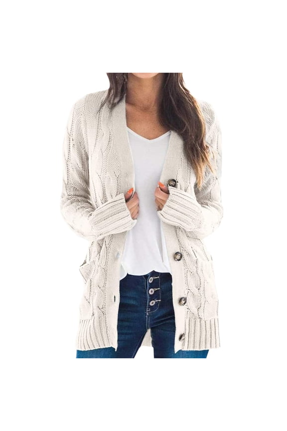 Women's Fashion Button down Cable Knit Chunky Jacket Coat Open Front Cardigan Sweaters Outwear