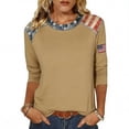 thumbnail image 1 of Women's Fashion Casual 3/4 Sleeve T-Shirt Printed Round Neck Pullover Top Khaki M, 1 of 2