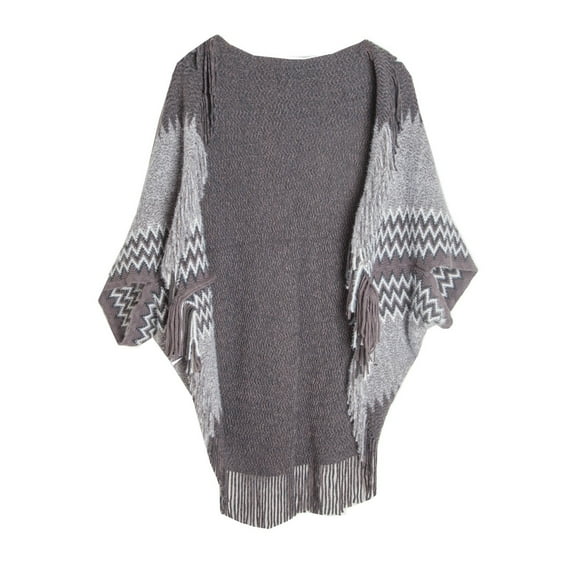 Women's Fashion Casual Autumn/Winter Women's Knitted Tassel Shawl Sweater Top