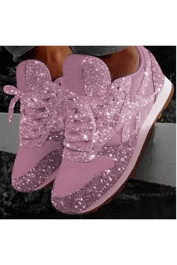 Women's Fashion Casual Breathable Crystal Bling Lace Up Sport Shoes -Sneakers Glitter Tennis Sneakers Comfy Sparkly Rhinestone Bling Running Shoes & Shiny Sequin Flat Heel Shoes Daily Wear