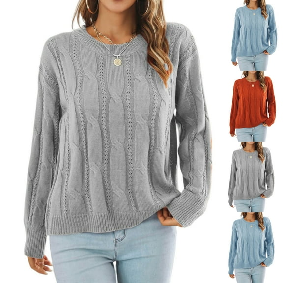Women's Fashion Casual Cable Knit Solid Color Loose Pullover Long Sleeve Knit Sweater for Fall Winter Textured Fashion,Vermilion,M