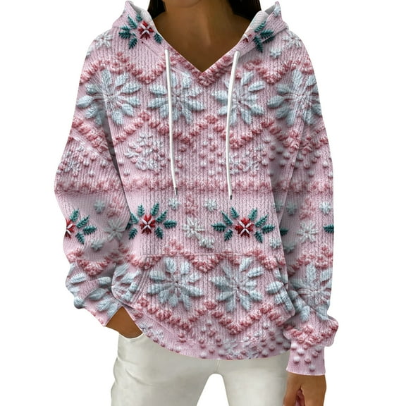 Women's Fashion Casual Christmas Print Pullover Long-Sleeve Hooded Sweatshirt