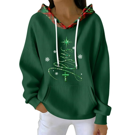 Women's Fashion Casual Christmas Print Pullover Long-Sleeve Sweatshirt with JESUS Design for Holiday Season and Comfortable Wear,Dark Green,L