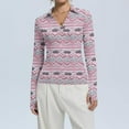 thumbnail image 1 of Women's Fashion Casual Christmas Print V-Neck Long Sleeve Fitted Button-Down Polo Shirt Top, Holiday Blouse, Slim Fit Collared T-Shirt,Pink,2XL, 1 of 8
