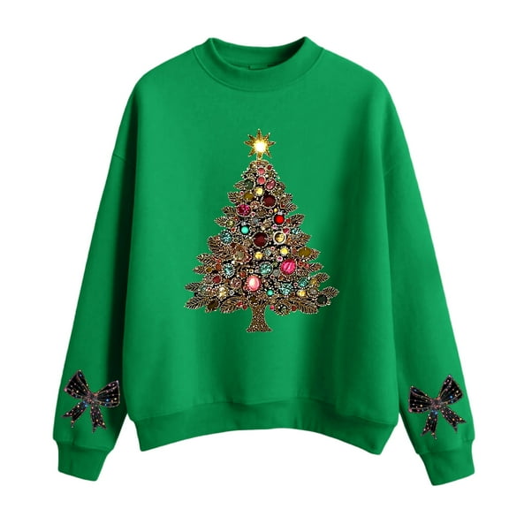 Women's Fashion Casual Christmas Printed Sweatshirt with Round Neck Design and Long Sleeve for Casual Wear and Everyday Use