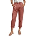 thumbnail image 1 of Women's Fashion Casual Color Elastic Waist Cotton and Linen Casual Pants, 1 of 6