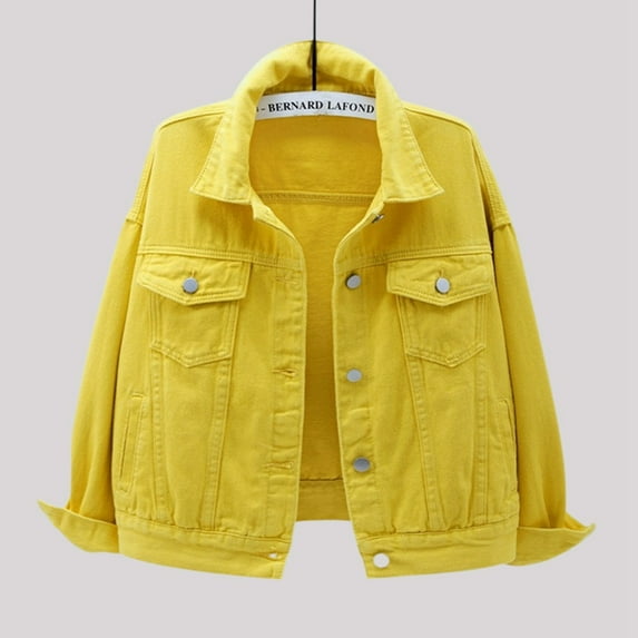 Women's Fashion Casual Colorful Solid Size Large Pocket Button Denim Coat Women's Short Coat Long Jean Jacket Boyfriend Jean Jacket Women Half Denim Jacket for Women Denims Jacket for Women Juniors