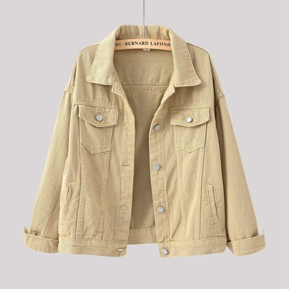 Women's Fashion Casual Colorful Solid Size Large Pocket Button Denim Coat Women's Short Coat Long Jean Jacket Boyfriend Jean Jacket Women Half Denim Jacket for Women Denims Jacket for Women Juniors
