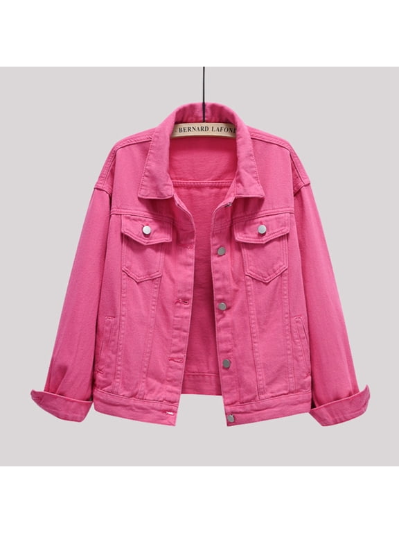 Women's Fashion Casual Colorful Solid Size Large Pocket Button Denim Coat Women's Short Coat plus Size Jean Jackets for Women Thick Women Jacket And Jacket Women Jean Jackets for Juniors Girls Apparel