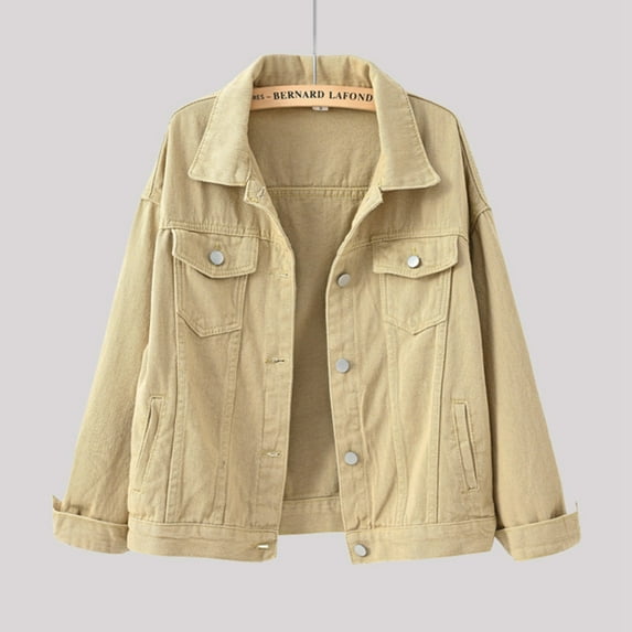Women's Fashion Casual Colorful Solid Size Large Pocket Button Denim Coat Women's Short Coat plus Size Jean Jackets for Women Thick Women Jacket And Jacket Women Jean Jackets for Juniors Girls Apparel