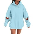 thumbnail image 1 of Women's Fashion Casual Comfortable Round Neck Hooded Long Sleeve Christmas Print Warm Sweatshirt for Holiday Wear and Winter Season Comfort,Light Blue,S, 1 of 6