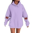 thumbnail image 1 of Women's Fashion Casual Comfortable Round Neck Hooded Long Sleeve Christmas Print Warm Sweatshirt for Holiday Wear and Winter Season Comfort,Purple,M, 1 of 6