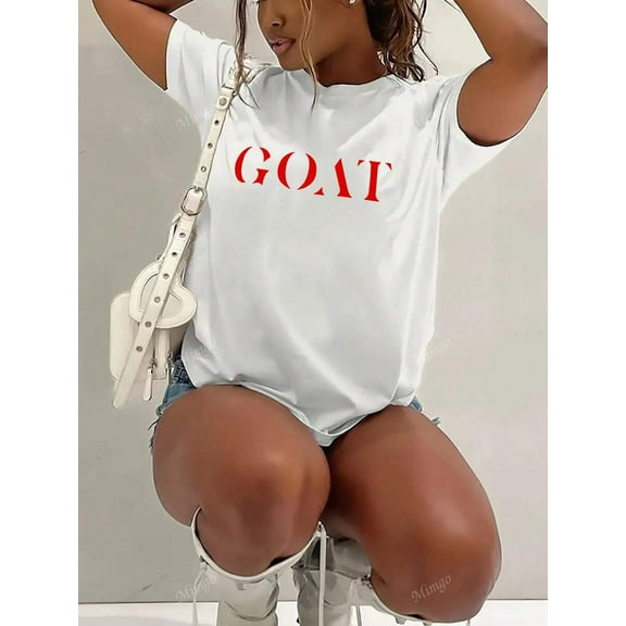 Women's Fashion Casual Commuting Streetwear Spring Summer Round Neck Short Sleeve Letter Print Graphic T-Shirt, Boyfriend Style