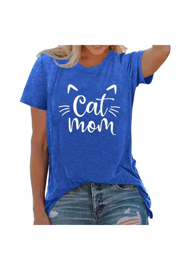 Women's Fashion Casual Crew Neck Printed T-Shirts, Summer Short Sleeve, Loose Fit, Polyester, for Spring/Summer/Fall, Multiple Sizes