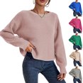 thumbnail image 1 of Women's Fashion Casual Crew Neck Pullover Long Sleeve Bolded Knit Sweater, Chunky and Warm, Great for Everyday Use and Seasonal Activities,Pink,M, 1 of 6