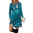 thumbnail image 1 of Women's Fashion Casual Dress with Pockets, Decorative Buttons, Christmas Prints, Round Neck and Long Sleeves for Practical Holiday Wear,Blue,2XL, 1 of 7