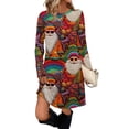 thumbnail image 1 of Women's Fashion Casual Dress with Pockets, Decorative Buttons, Christmas Prints, Round Neck and Long Sleeves for Practical Holiday Wear,Brown,2XL, 1 of 4
