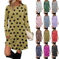thumbnail image 1 of Women's Fashion Casual Dress with Pockets Decorative Buttons Polka Dot Prints Round Neck Long Sleeves for Spring and Autumn Outings,Blue,L, 1 of 6