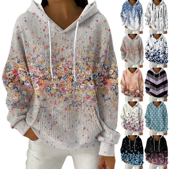 Women's Fashion Casual Floral Print Pullover Long-Sleeve Hooded Sweatshirt, Beautiful Fall Winter Top with Soft Material and Elegant Design for Seasonal Wear,Orange,S