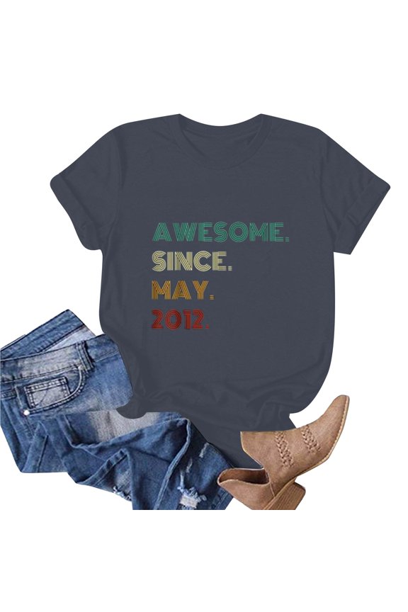 Women's Fashion Casual Fruit And Vegetable Printed Round Neck Short Sleeved Top T Shirt 4 Medium Sleeve Long Sleeve Polyester Shirt Women Striped Long Sleeved Shirt Women Women Loose Fit Athletic Tops