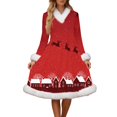 thumbnail image 1 of Women's Fashion Casual Gold Velvet Fleece Dress with Christmas Print, V-neck Long-sleeved Dress for Holiday Parties and Everyday Wear, Soft Women's Winter Dress,Red,XL, 1 of 6