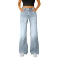 thumbnail image 1 of Women's Fashion Casual High Waist Baggy Wide Leg Jeans, Stretchy Denim Pants with Four-Pocket Design and Button Front Closure, Comfortable Loose Fit Trousers for Daily Wear Light Blue XL, 1 of 7
