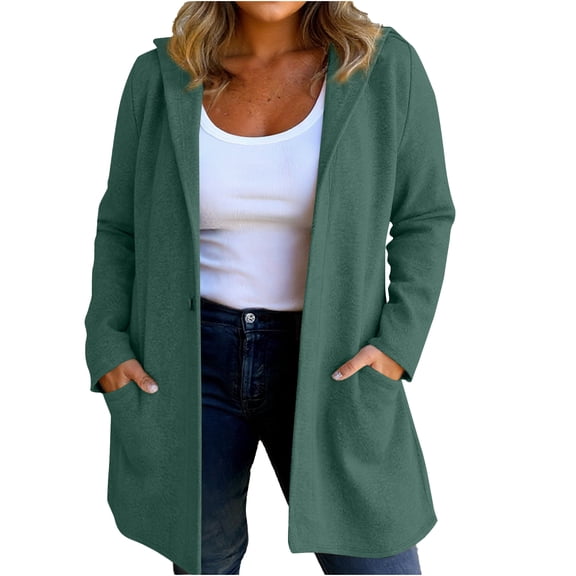 Women's Fashion Casual Hooded Jacket - Long Sleeve, Solid Color, Army Green, S
