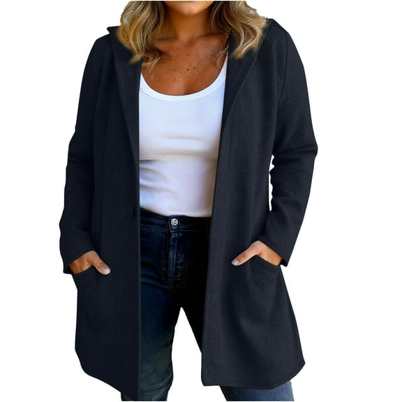 Women's Fashion Casual Hooded Jacket - Long Sleeve, Solid Color, Black, S