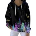 thumbnail image 1 of Women's Fashion Casual Hooded Loose Printed Long Sleeve Sweatshirt with Christmas Tree Print, Great for Holiday Outfits and Casual Look, Festive and Soft,Black,M, 1 of 5