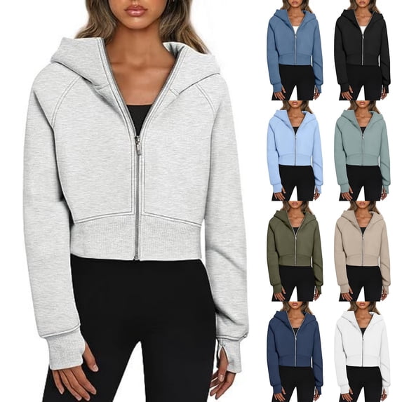Women's Fashion Casual Hooded Zip Padded Long Sleeve Solid Colour Sweatshirt for Fall and Winter, Fleece Lined, Winter Clothes for Women,Light Blue,M