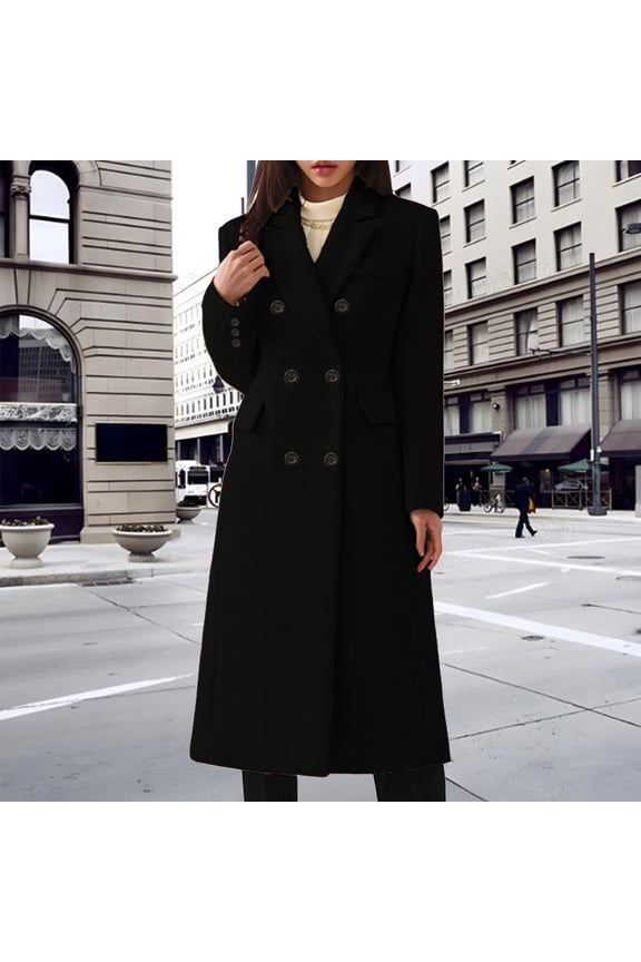 Women's Fashion Casual Long Double Solid Woolen Coat With Pockets Woolen Coat Rain Face Clear Windbreaker Jacket Women Womens Rain Coats with Hood Windbreakers Track Jacket See Thru Rain Coat Light