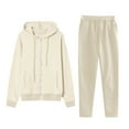 thumbnail image 1 of Women's Fashion Casual Long Pants Sets Hooded Sweatshirt Coat Jogger Sweatpants Tracksuit with Pockets New Women's Two Piece Casual Pant Sets Beige 3XL, 1 of 4
